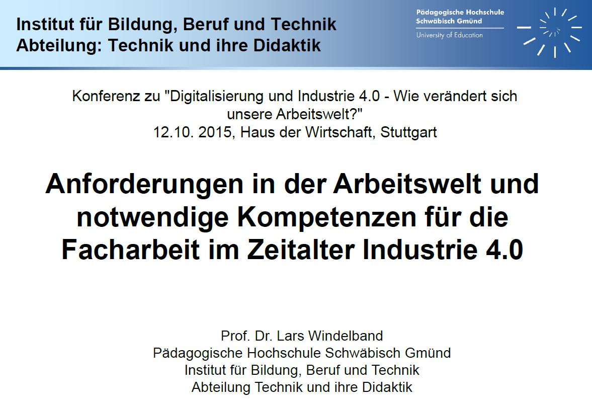 Anforderungen in der Arbeitswelt und notwendige Kompetenzen für die Facharbeit im Zeitalter Industrie 4.0