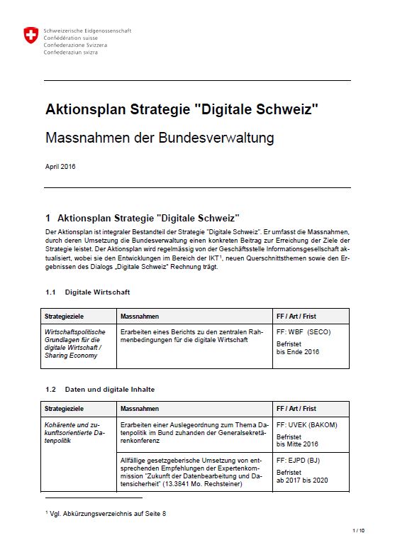 Aktionsplan digitale Schweiz