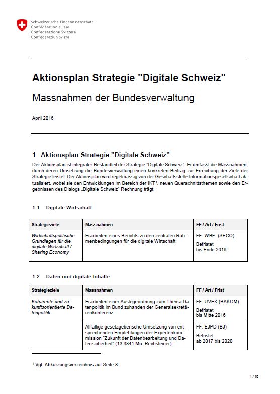Aktionsplan digitale Schweiz