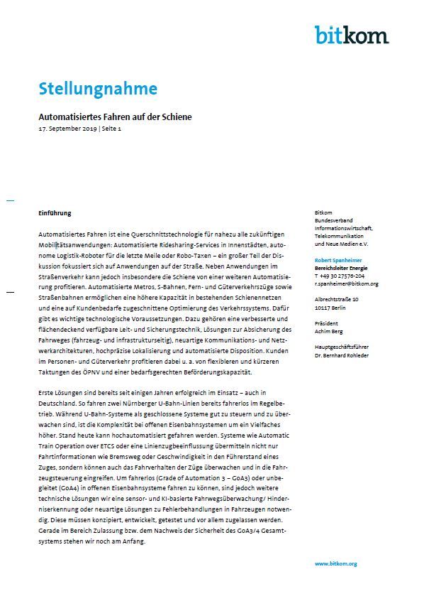 Automatisiertes Fahren auf der Schiene